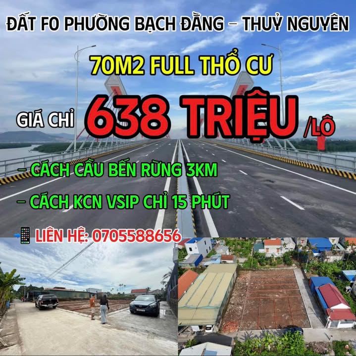 Đất nền Phường Bạch Đằng, Hải Phòng 70m² chỉ 638 triệu - Cơ hội đầu tư tuyệt vời!