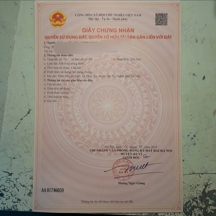 Đất thổ cư Thôn Duyên Lâm, Ba Vì 234m² giá 1.95 tỷ - Đầu tư sinh lời cao!