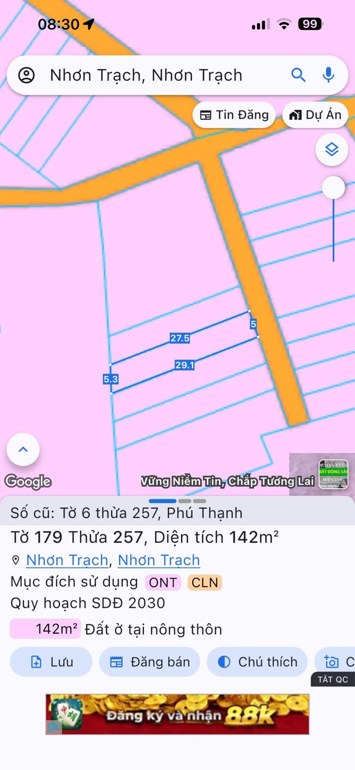 Đất nền Phú Thạnh Nhơn Trạch 142m² giá 2.007 tỷ - Vị trí đẹp, đầu tư sinh lời!