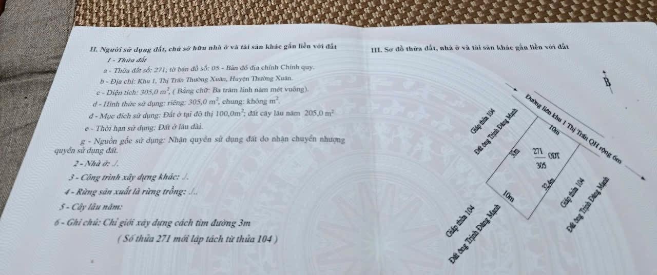 Đất nền Thường Xuân đẹp 300m² giá 100 triệu - Cơ hội đầu tư sinh lời ngay!