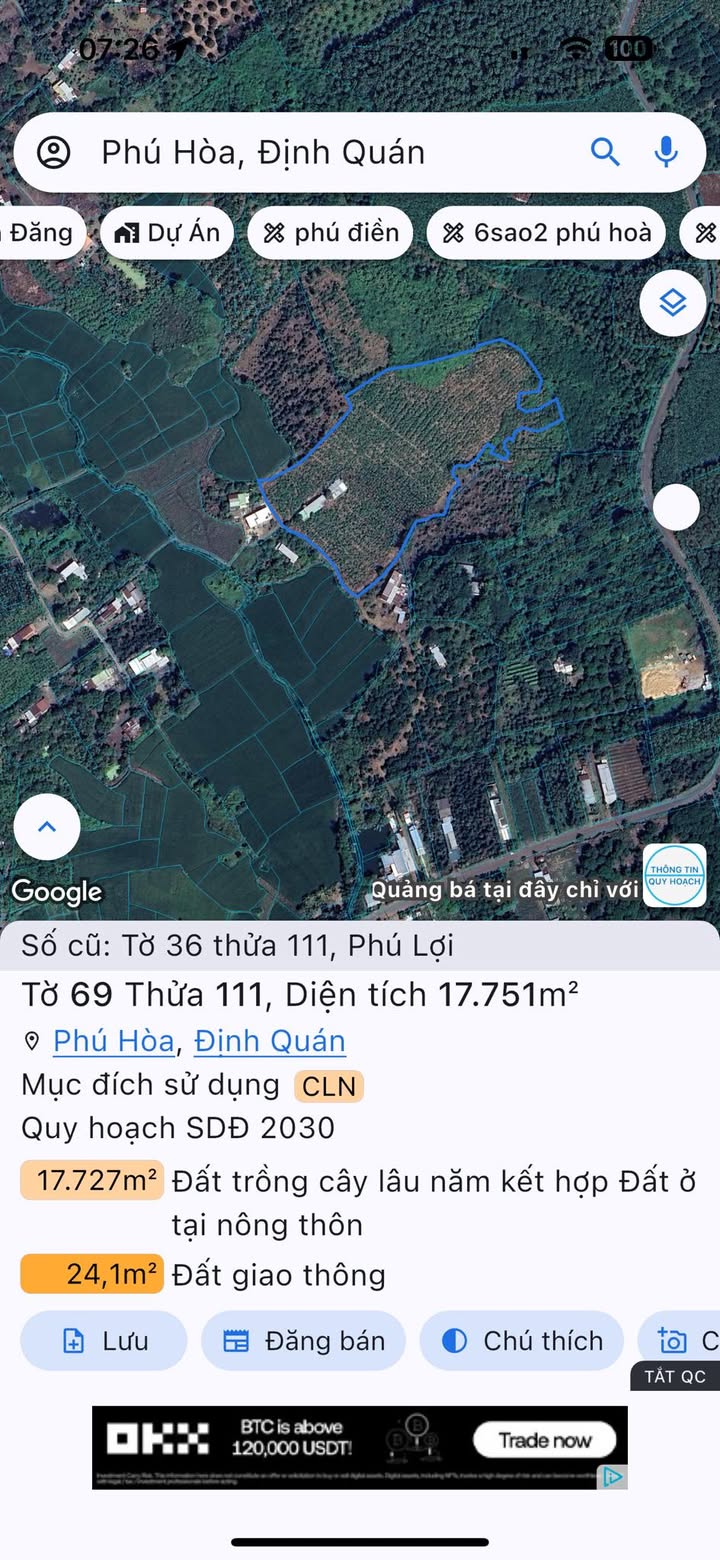 Đất nền Phú Hòa, Định Quán 20.000m² giá 4.8 tỷ - Đầu tư sinh lời ngay!