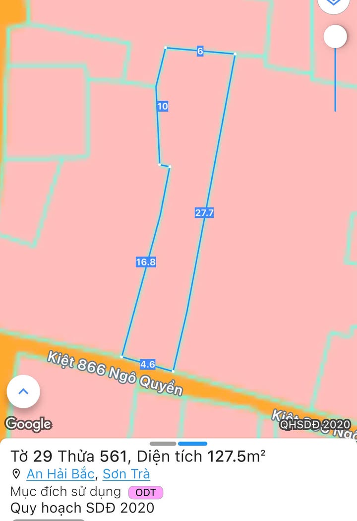 Đất nền Kiệt 866 Ngô Quyền, Sơn Trà 127.5m² giá 4.x tỷ - Tiềm năng xây dựng lớn!