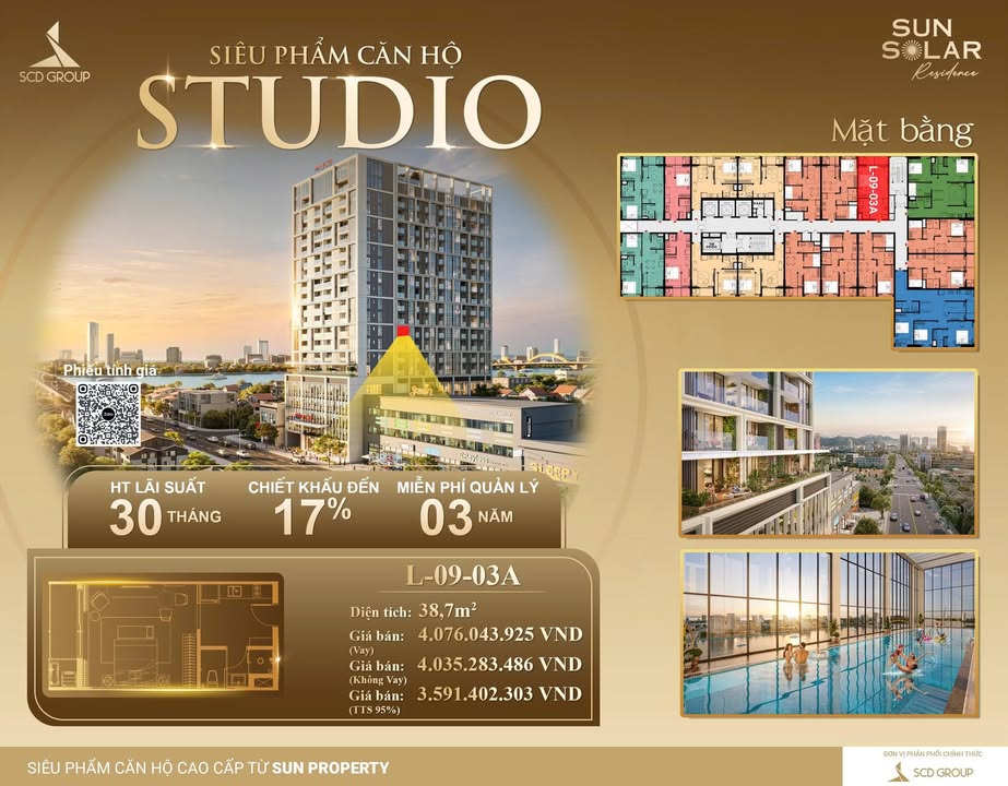 Căn hộ Sun Solar Residence Đà Nẵng 38,7m² giá 3,59 tỷ - Cơ hội đầu tư sinh lời cao!