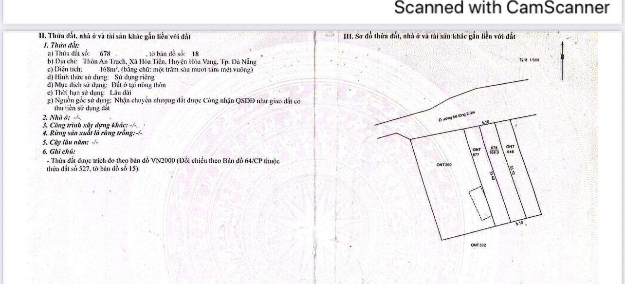 Đất Thổ Cư Chính Chủ Thôn An Trạch Hòa Tiến 168m² Giá 1.5 Tỷ - Đường Ô Tô Vào Tận Nơi!