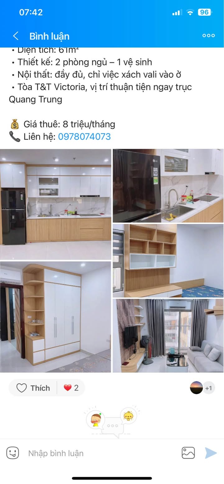Chung cư T&T Victoria Vinh 61m² giá 8 triệu - Full nội thất, chỉ việc vào ở!