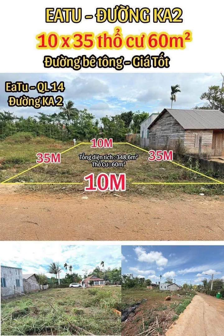 Đất thổ cư đường KA2, Buôn Ma Thuột 350m² giá 3.2 tỷ - Tiềm năng đầu tư lớn!