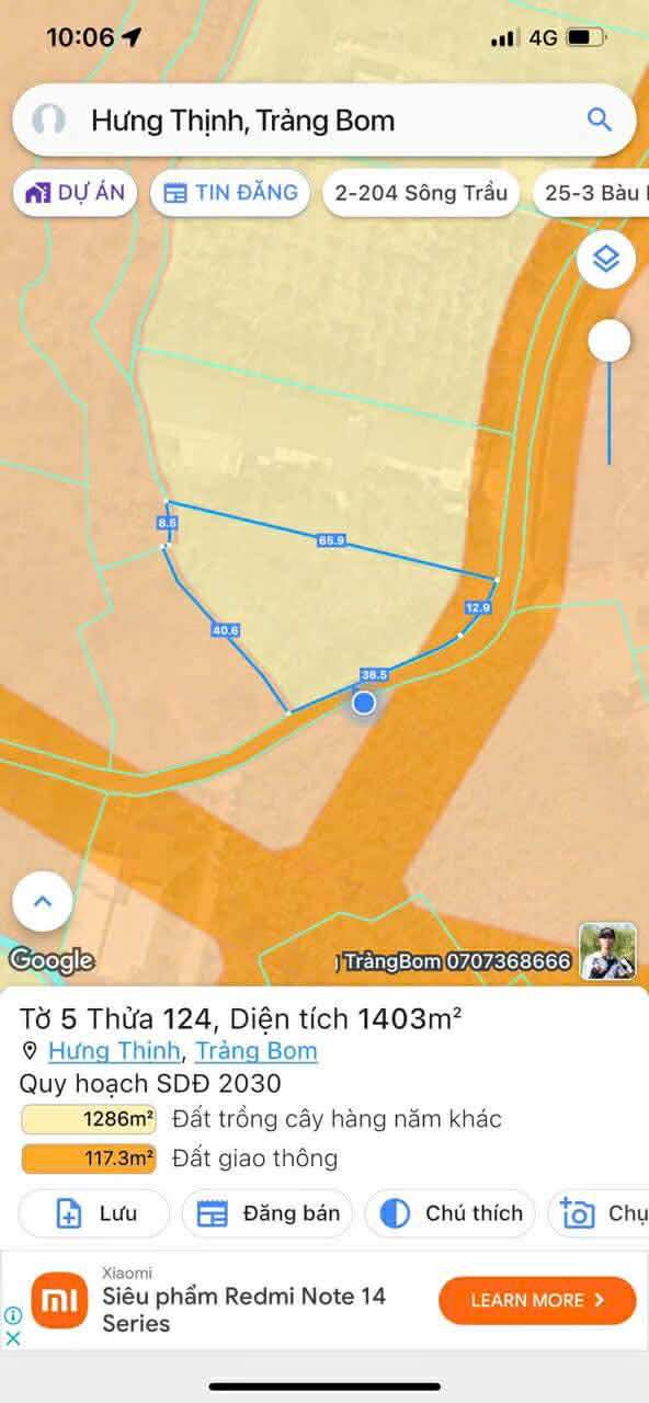 Đất mặt tiền nhựa Hưng Thịnh Trảng Bom 1.4 sào giá 1.35 tỷ - Cần tiền bán gấp!