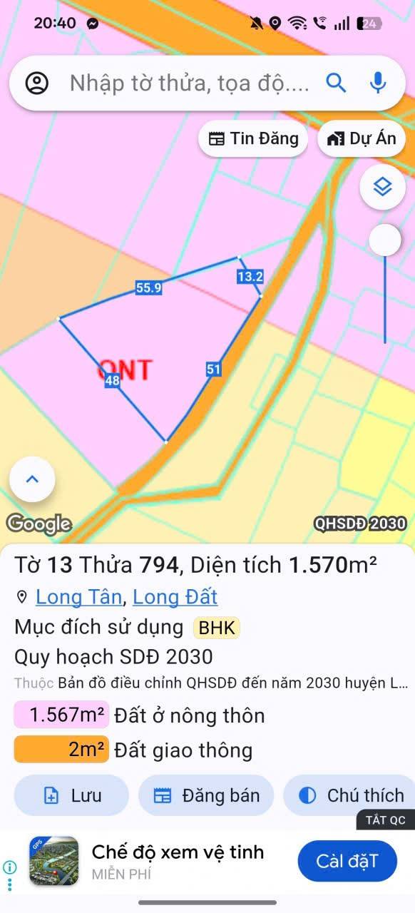 Đất nền Long Tân, Bà Rịa - Vũng Tàu 1.570m² giá 2.5 tỷ - Đầu tư sinh lời hấp dẫn!