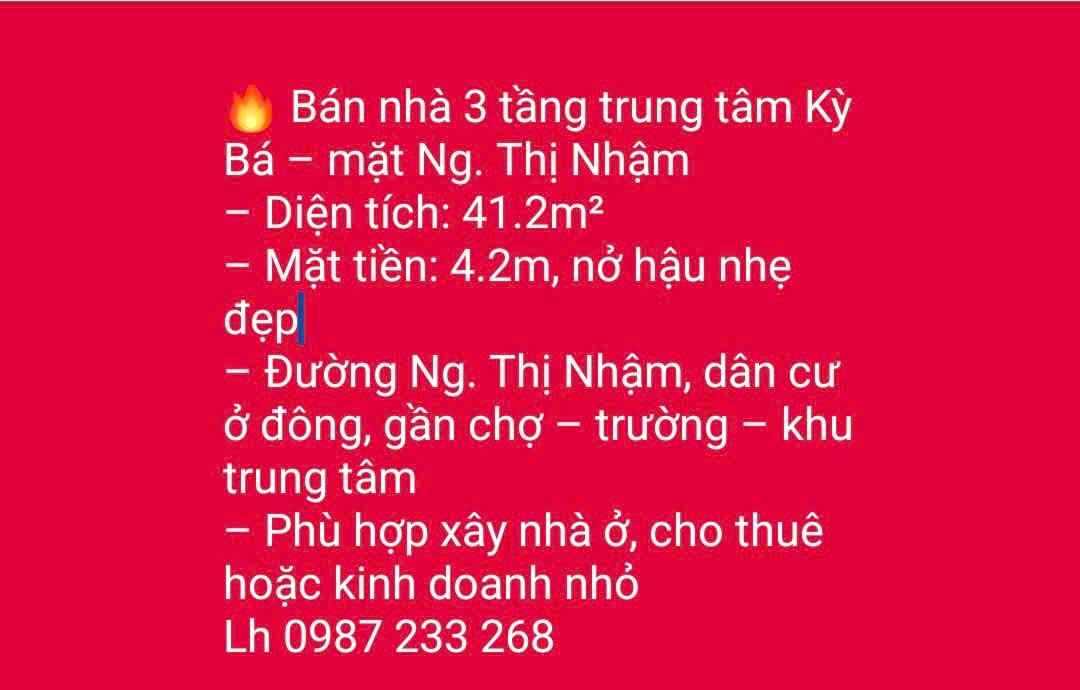 Nhà 3 tầng Kỳ Bá Thái Bình 41.2m² giá thỏa thuận - Mặt tiền đẹp, vị trí đắc địa!