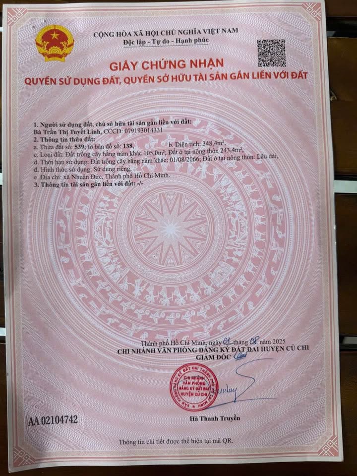 Đất nền Trung Lập Hạ, Củ Chi 348m² giá chỉ 2.2 tỷ - Cơ hội đầu tư sinh lời!