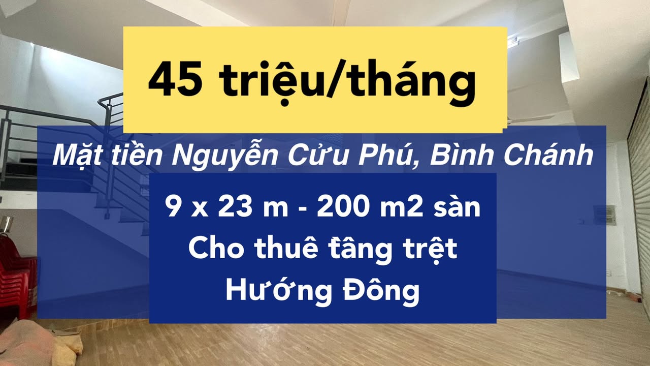 Mặt bằng cho thuê tại Nguyễn Cửu Phú, Bình Chánh 200m² - Giá chỉ 45 triệu/tháng!