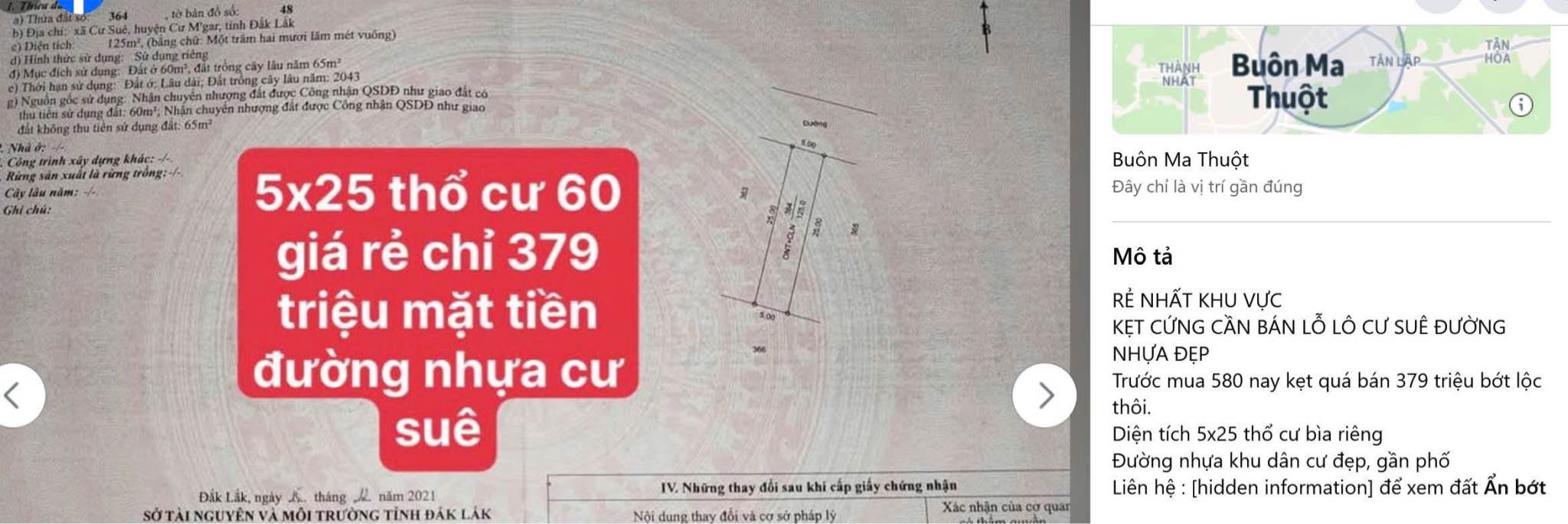 Đất thổ cư Cư Suê, Cư M'gar 125m² - Đường nhựa đẹp, giá thỏa thuận!