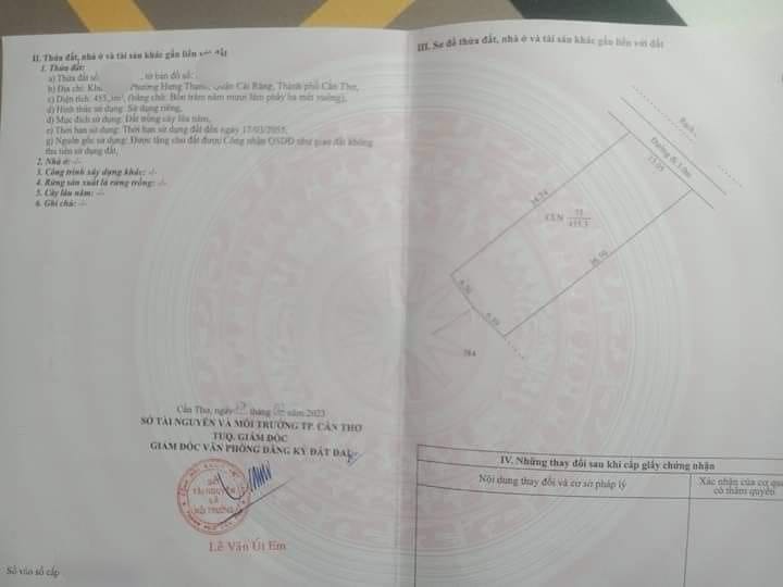 Đất CLN 455m² tại Hưng Thạnh, Cái Răng - Giá 2 tỷ, sổ hồng chính chủ!