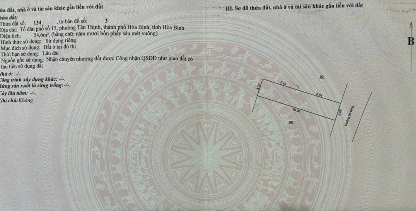 Đất nền Tân Thịnh, Hòa Bình 54.6m² giá 1.2 tỷ - Sổ đỏ chính chủ