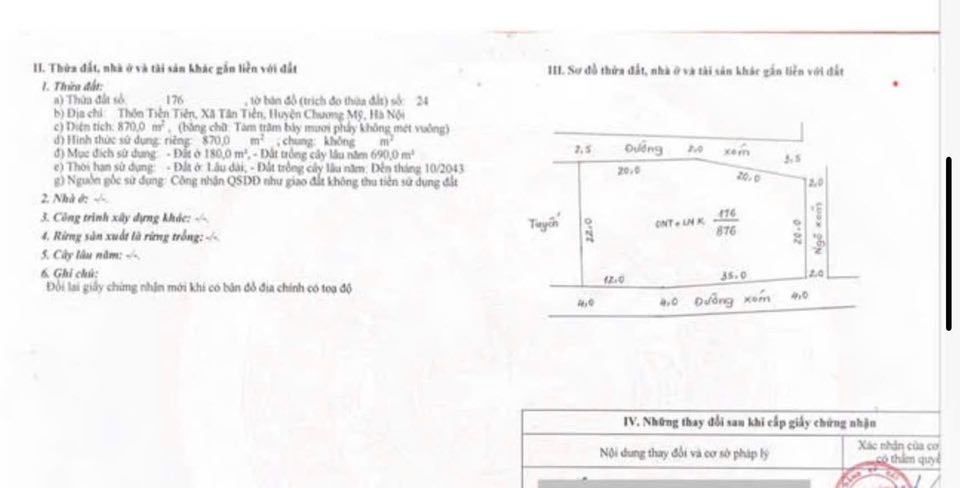Đất thổ cư lô góc 870m² tại Tân Tiến, Chương Mỹ - Giá đầu tư chỉ 8.7 tỷ!