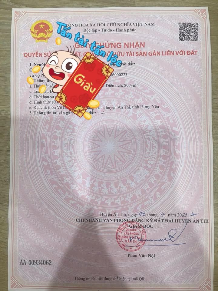 Đất nền chính chủ tại Xã Quang Vinh, Ân Thi 80.4m² - Đầu tư sinh lời ngay!