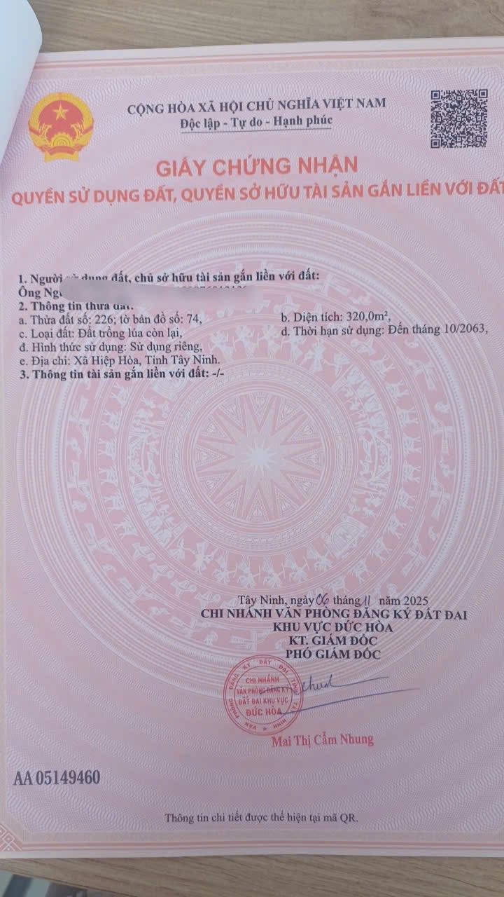 Đất thổ cư Hiệp Hòa, Đức Hòa, Long An 310m² giá 750 triệu - Đường thông rộng, pháp lý rõ ràng!