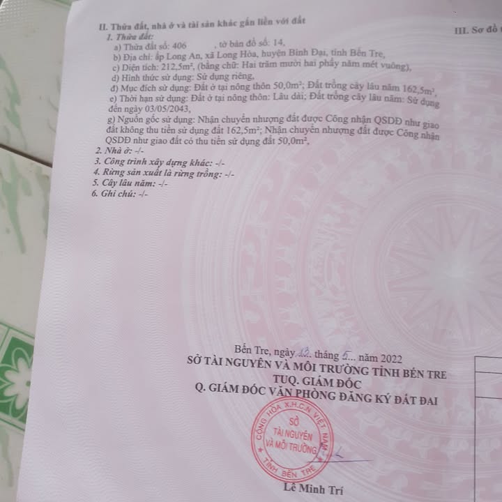 Đất thổ cư Châu Hưng Vĩnh Long 212m² giá 300 triệu - Sổ đỏ chính chủ, sang tên ngay!