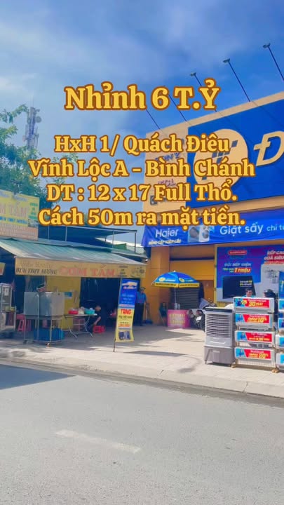 Đất thổ cư 204m² đường Quách Điêu, Vĩnh Lộc A - Chỉ 6 tỷ, đầu tư sinh lời!