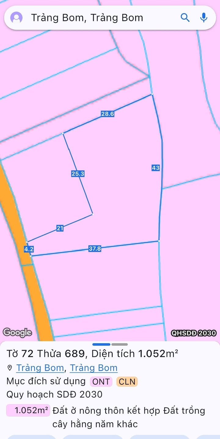 Đất nền Trảng Bom 1000m² giá 1.49 tỷ - Cơ hội đầu tư tuyệt vời!
