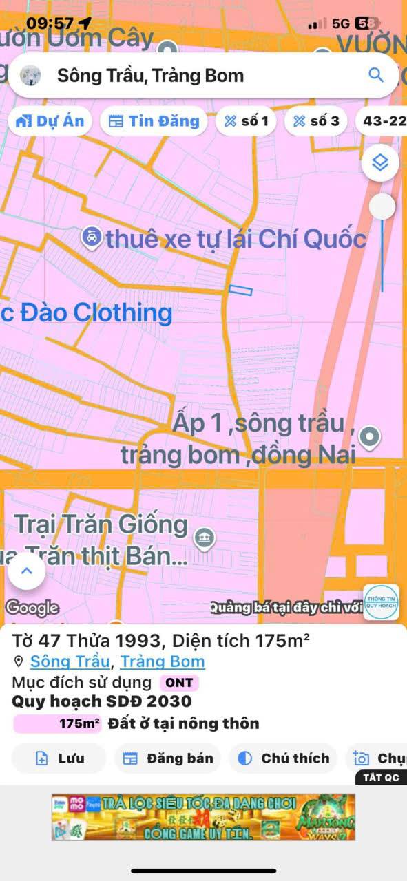 Bán lô đất mặt tiền kinh doanh 175m² tại Sông Trầu, Trảng Bom - Giá chỉ 2,7 tỷ!