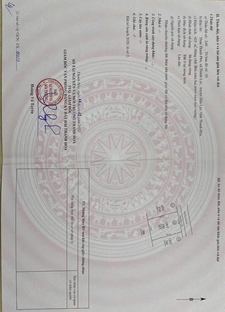 Đất nền xã Đông Thành, Hậu Lộc 425m² giá chỉ 1 tỷ - Cơ hội đầu tư tuyệt vời!