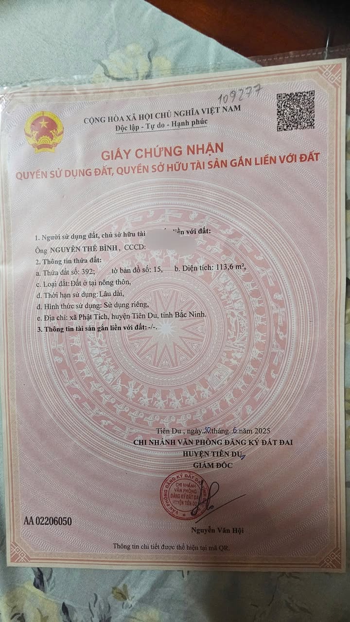 Đất thổ cư Tiên Du, Bắc Ninh 113.6m² giá 1 tỷ - Cơ hội đầu tư tuyệt vời!