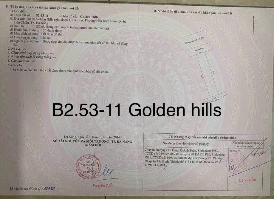 Đất nền khu A2 Golden Hills Đà Nẵng 125m² giá 3 tỷ - Đầu tư sinh lời ngay!