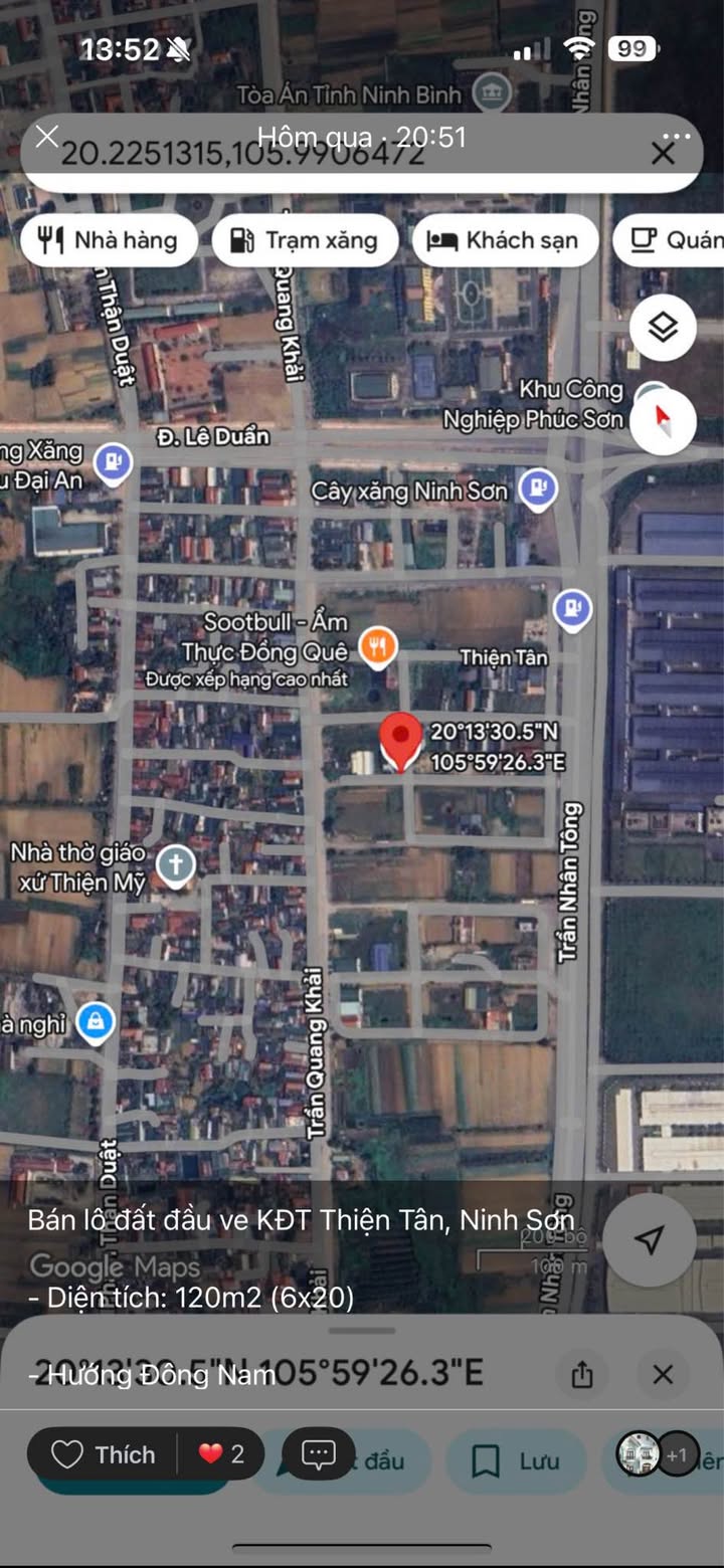 Đất nền KĐT Thiện Tân, Ninh Sơn 120m² giá 4.6 tỷ - Hướng Đông Nam, cơ hội đầu tư hấp dẫn!