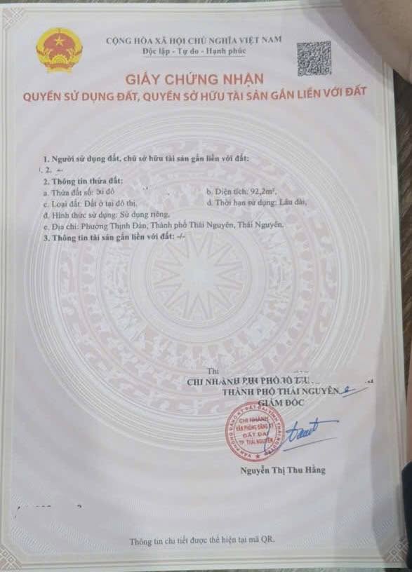 Đất thổ cư 93m² Thịnh Đán - Giá chỉ 800 triệu - Mặt tiền hơn 10m!