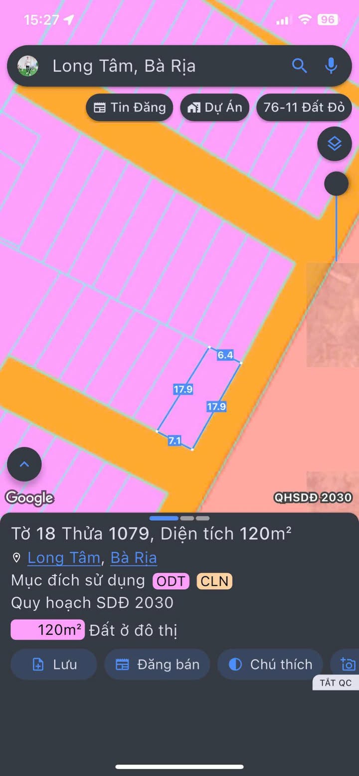 Đất 2 mặt tiền nhựa tại phường Long Tâm, Bà Rịa - Vũng Tàu 120m² giá 2.5 tỷ - Đầu tư sinh lời!