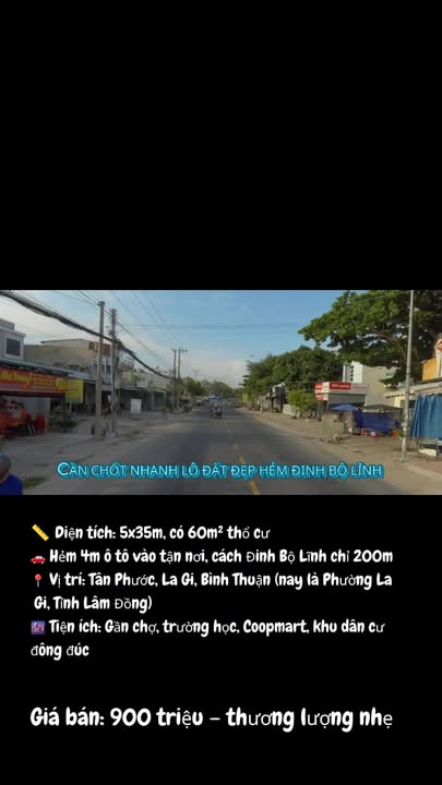 Đất nền Tân Phước, La Gi 175m² giá 900 triệu - Hẻm 4m ô tô vào tận nơi!