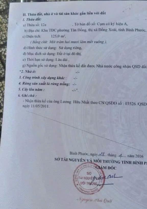 Đất thổ cư mặt tiền đường Lê Lợi, Đồng Xoài 125m² giá 1.75 tỷ - Đầu tư sinh lời hấp dẫn!