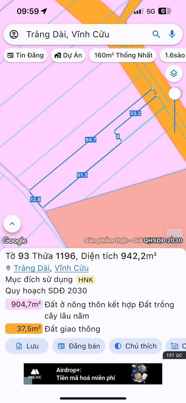 Đất thổ cư 1.200m² phường Trảng Dài - Giá chỉ 2.9 tỷ, cơ hội đầu tư tuyệt vời!