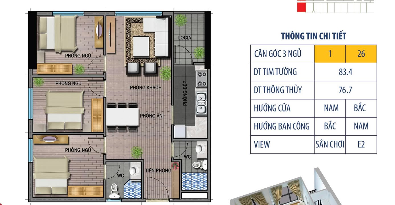 Căn hộ Ecohome 3 Đông Ngạc 77m² giá 6 tỷ - Thiết kế thông minh với 3 phòng ngủ!