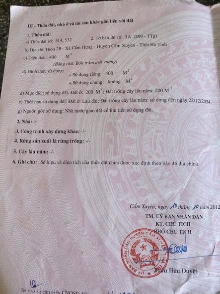 Đất thổ cư Cẩm Hưng, Cẩm Xuyên 400m² giá 6xx triệu - Cơ hội đầu tư hấp dẫn!