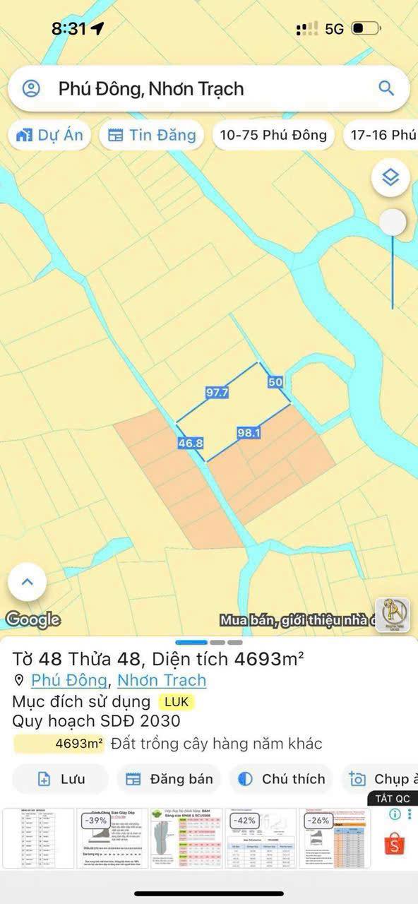 Đất nền Phú Đông Nhơn Trạch 1000m² giá 1.65 tỷ - Cơ hội đầu tư tuyệt vời!