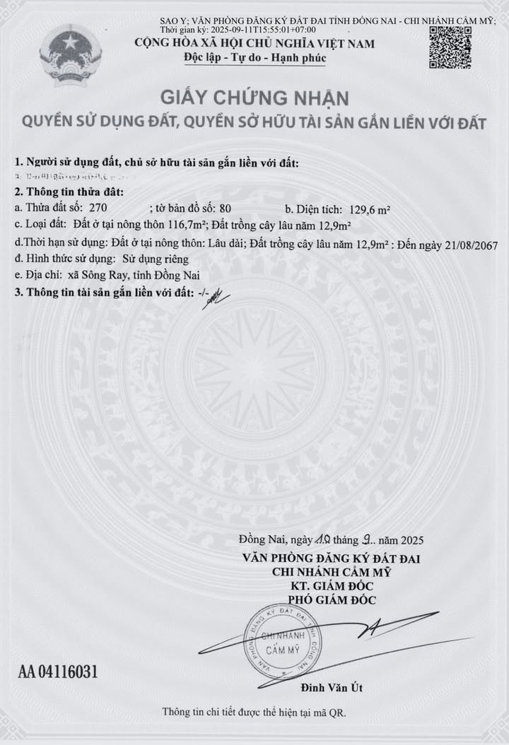 Đất nền Sông Ray 129.6m² giá chỉ 300 triệu - Cơ hội đầu tư hấp dẫn!