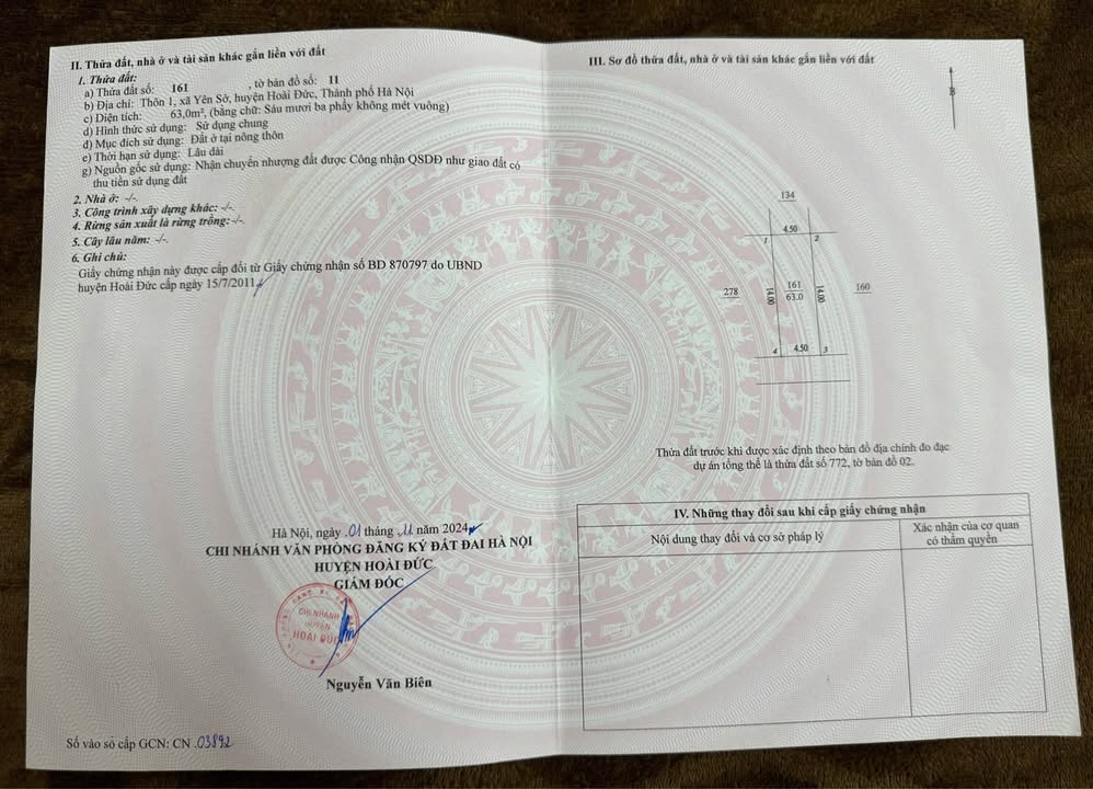 Đất thổ cư Yên Sở, Hoài Đức 63m² giá chỉ 7 tỷ - Vị trí đắc địa, tiện ích đầy đủ!