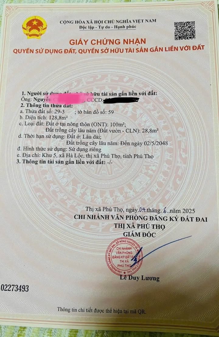 Đất nền chính chủ xã Hà Lộc, thị xã Phú Thọ 128.8m² giá 1.9 tỷ - Đầu tư sinh lời tiềm năng!