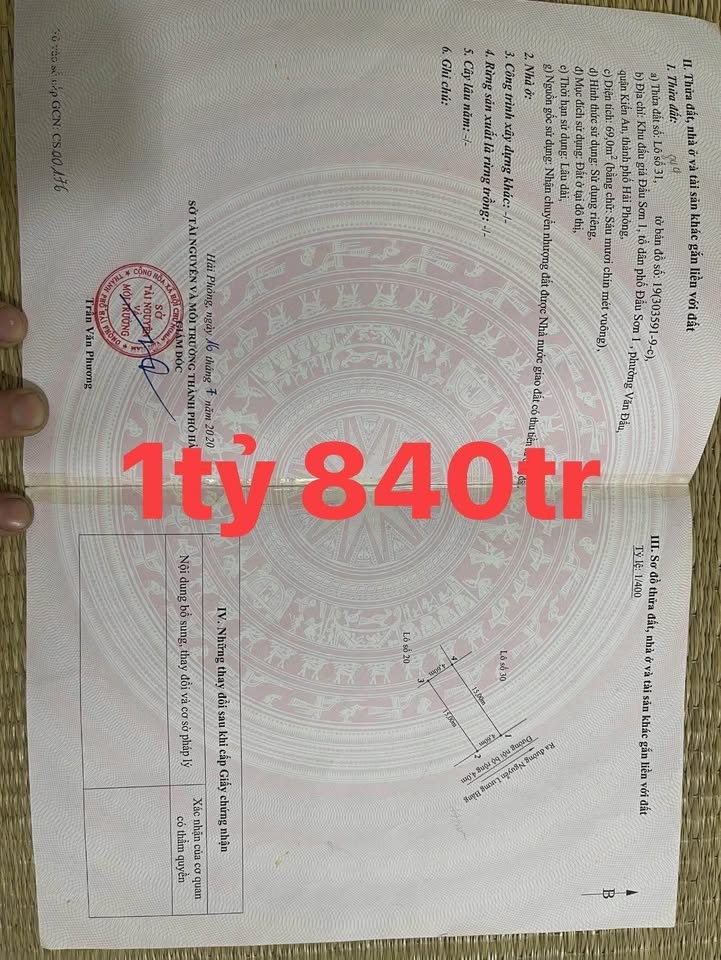 Đất đấu giá Đẩu Sơn 1, Phù Liễn, Kiến An 69m² giá 1.84 tỷ - Sổ đỏ chính chủ!