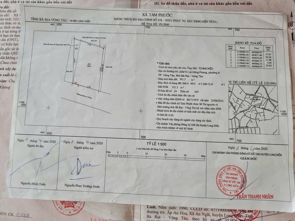 Đất nền Tam Phước Long Điền 391m² giá 3 tỷ - Mặt tiền đường nhựa và bê tông