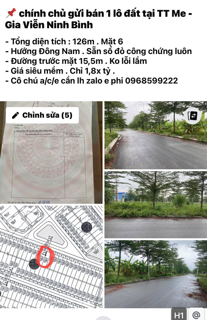 Đất nền chính chủ tại TT Me - Gia Viễn, Ninh Bình, 126m² chỉ 1.8 tỷ - Cơ hội đầu tư tuyệt vời!