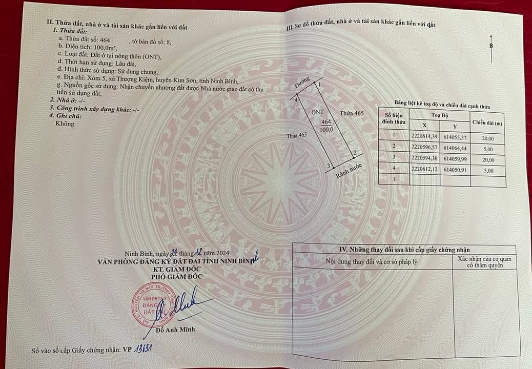 Lô đất 100m² tại xã Thượng Kiệm, Kim Sơn - Giá chỉ 1.2 tỷ, chính chủ bán!