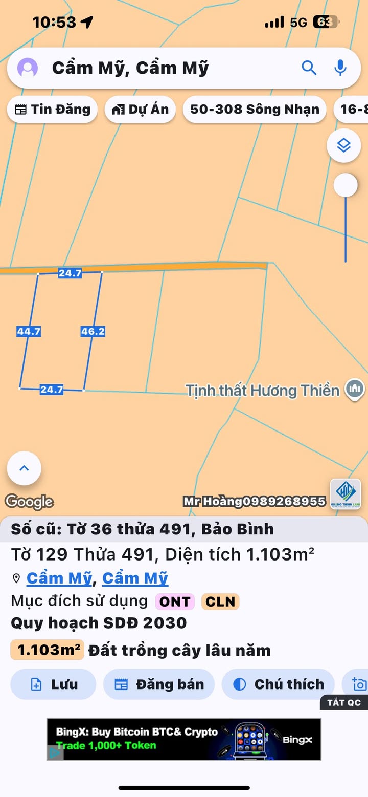 Đất thổ cư 100m² tại xã Bảo Bình, 1100m² giá 1.1 tỷ - Đầu tư sinh lời ngay!