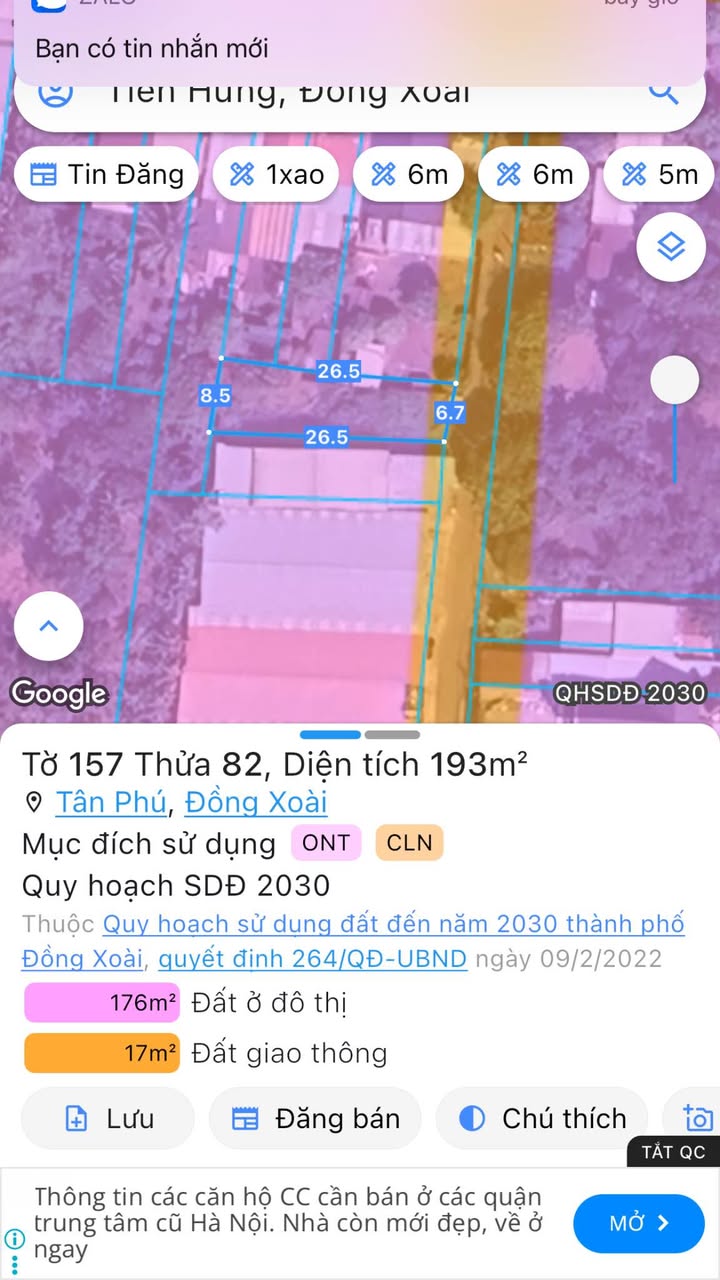 Đất nền Tiến Hưng, Đồng Xoài 176.55m² giá 1.1 tỷ - Cơ hội đầu tư tuyệt vời!