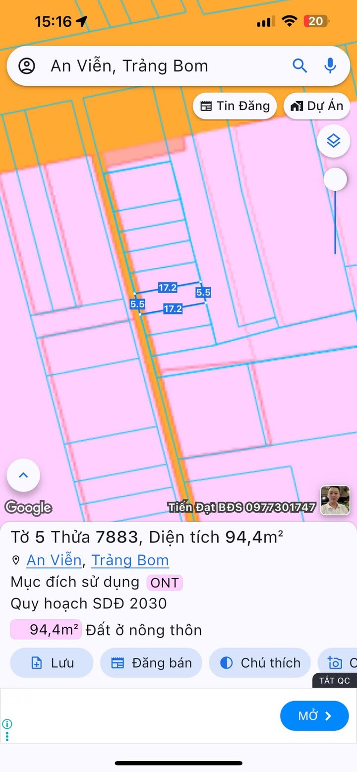 Đất nền ấp 4, xã An Viễn, Trảng Bom, Đồng Nai diện tích 94.6m² - Sổ hồng chính chủ, giá chỉ 1 tỷ!