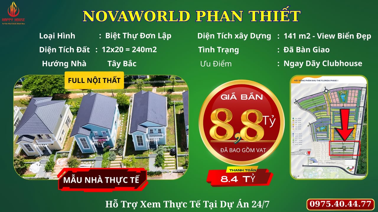 Biệt Thự Đơn Lập Novaworld Phan Thiết 240m² giá 8.8 tỷ - Sẵn sàng vào ở ngay!