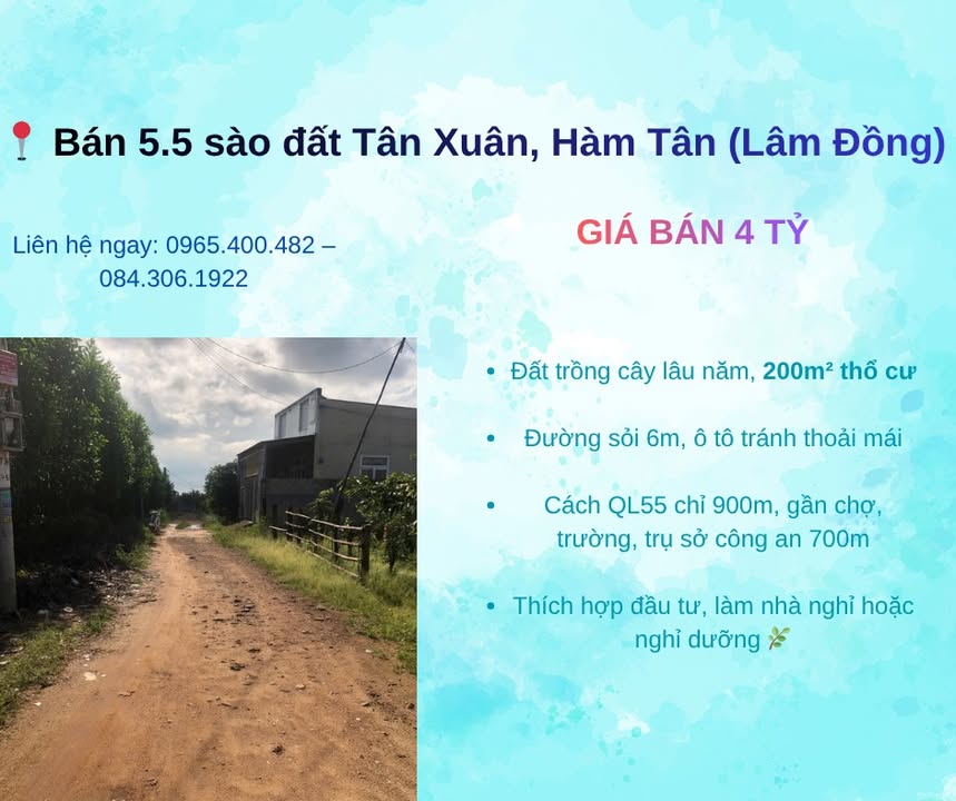 Đất đẹp 5.5 sào tại xã Tân Xuân, Bình Thuận - Tiềm năng phát triển cao!