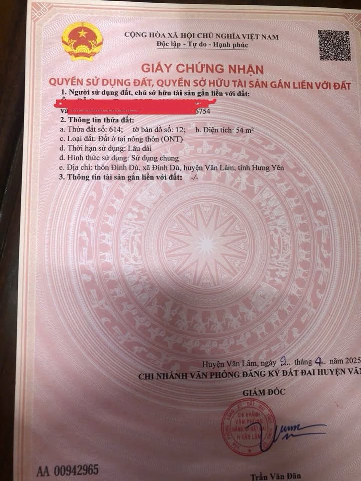 Đất nền Đình Dù, Văn Lâm, Hưng Yên 54m² chỉ 1 tỷ - Cơ hội đầu tư tuyệt vời!